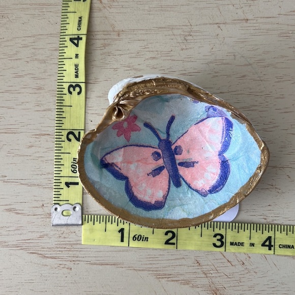 Clam Shell Ring Earrings trinket Holder Butterfly with Gold tone trim - Picture 5 of 5